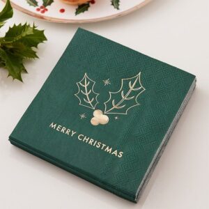 Merry Christmas Cocktailservietter Grøn/Guld